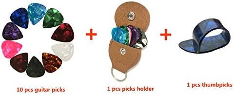 10 Pcs 0.46mm Celluloid Stylish Colorful Guitar Picks with Holder Cases &amp; 1 pcs Thumb Pick