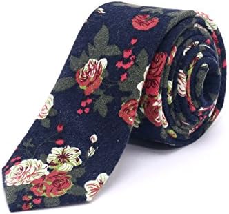 Men's Floral Print Narrow Cotton Tie One Size Navy