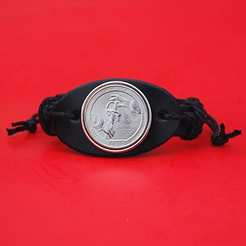 US 2015 New York Saratoga National Historical Park Quarter BU UNC Coin Genuine Black Leather Cuff Bangle Bracelet NEW - America the Beautiful