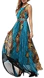 Wantdo Women's Peacock Printed Bohemian Summer Maxi Dress Plus size