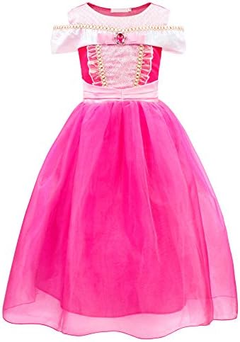 Little Girls Dresses Costume Princess Role Pretend Dress Up Birthday Party Cosplay Outfit Patchwork Off Shoulder Tops Long Skirt Rose Red Kids 4T Age 3-4 Years