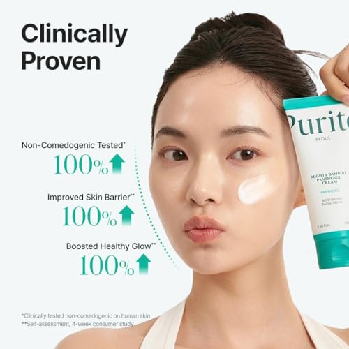 PURITO Mighty Bamboo Panthenol Cream, 10% Panthenol for Blemish Recovery & Glow Boost, Post-Acne Moisturizer, Silicone-Free, Non-Comedogenic, Vegan, Korean Skincare, 3.38 fl oz / 100ml