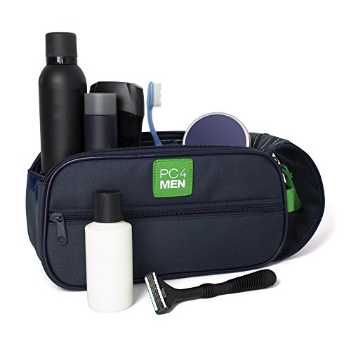 PC4Men Essential Travel Toiletry Bag for Men, Nylon Dopp Kit, Grooming and Toiletry Organizer, Multi-Compartments for Shaving Accessories and Personal Items, Dark Blue
