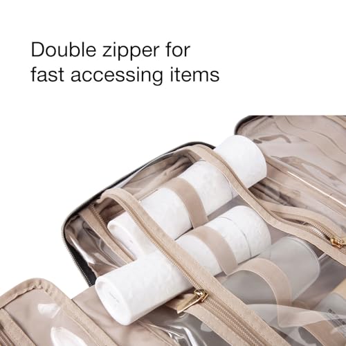 Bagsmart Toiletry Bag, Travel Bag with Hanging Hook, Water-Resistant Makeup Cosmetic Bag, Travel Organiser for Accessories, Shampoo, Full Size Container, Toiletries, L-black