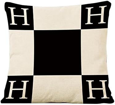 Oitoere H pillow case Logo H Letter Cartoon Classical Geometric Lattice Blend Cushion cases Throw Pillowcase Pillow cover for Sofa Bed 18 Inches × 18 Inches 1Pcs (ME-BZX-1)