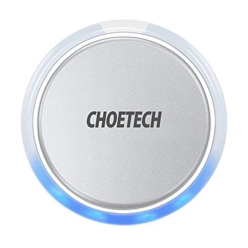 CHOETECH Wireless Charger, Cordless Phone Charger Qi Wireless Charging Pad Compatible with iPhone Xs Max/XS/XR/X/8/8 Plus, Samsung Galaxy S9/S9+/S8/S8+/Note 8 and More All Qi-Enabled Phones(Silver)