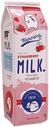 Pencil Case, Vacally Cute Pencil Case Creative Milk Pencil Bag For Kids Adult Gift Novelty Item with Durable Zipper (Pink)
