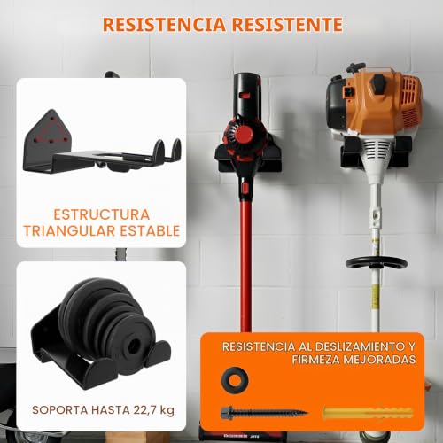 Housolution Soporte Para Recortadoras de 8'', 2Pcs | Con Recubrimiento de Goma, Colgador Resistente para Desmalezar, Gancho Organizador Para Recortadora, Soplador De Hojas