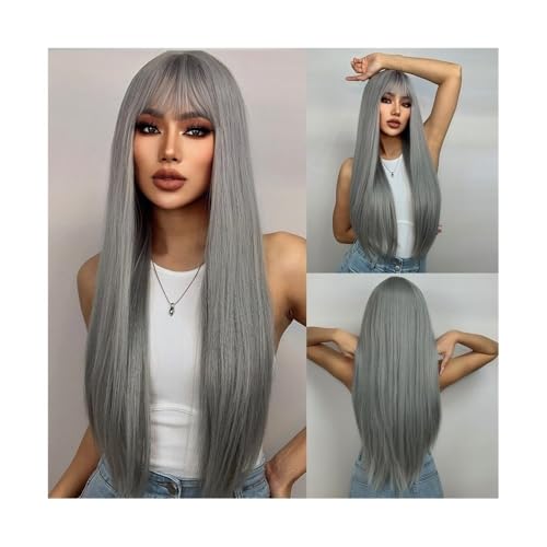 tanyunji001 Wigs, Long Blue Straight Wig With Bangs Heat Resistant Synthetic Wigs For Women Daily Use for Women Hair Wig Cap