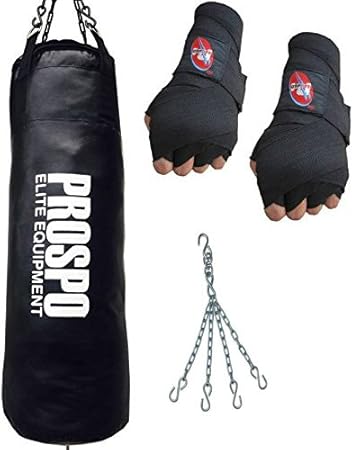 PROSPO 36-inch Black Synthetic SRF Punching Bag with Hand Wrap and Chain