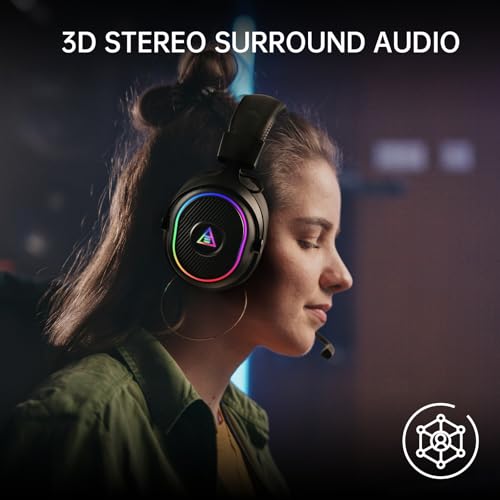 EKSA 2.4GHz Wireless Gaming Headset for PS5/PS4/PC/Switch/Mac, Bluetooth 5.3 Gaming Headphones Wireless with Microphone, 30ms Latency, 80 Hours Battery Life, RGB, USB PC Headset