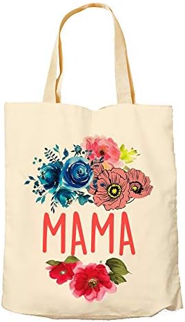 Mothers Day themed Floral Art Mama funny Tote Bag-Cotton Shopping Bag.