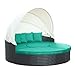 Modway Quest Wicker Rattan Outdoor Patio Canopy Sectional Daybed in Espresso Turquoise