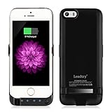 Leadtry 4200mah Iphone 5 5s 5SE Universal Slim Case Rechargeable Portable Charger Case Outdoor Moving External Battery Backup Case Cover with 4 LED Lights Built-in Pop-out Kickstand Holder (Black)