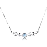 Angol Genuine Moonstone Necklace Sterling Silver Moon Phase Necklace Triple Goddess Moonstone Pendant Minimalist Necklace for Women（Silver）