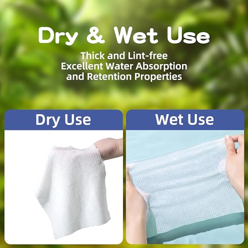 RUILLSEN COTTON WIPES DISPOSABLE FACE TOWELS, LINT-FREE UNSCENTED CLEAN TOWELS DRY FACIAL CLEANSING WIPES SOFT & THICK FOR SENSITIVE SKIN 8 INCH SQUARE LARGE SIZE 50 COUNT