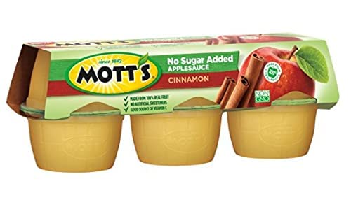 MOTT’S NO SUGAR ADDED CINNAMON APPLESAUCE, 3.9 OZ CUPS, 6 PACK