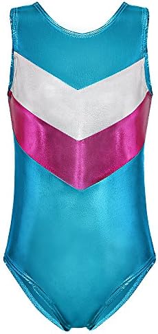 1PC Girls Kids Shinning Metallic Ribbon Sleeveless Gymnastics Leotard 2-10Y (140(7-8Y), Green)