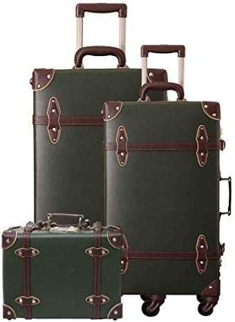 Vintage Luggage Sets Lightweight Women Leather Suitcase/Trunk, Set of 3 (12"+20"+24" Army Green)