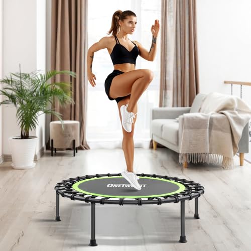 ONETWOFIT 107/114cm Trampolín de Rebote para Adultos, Mini trampolín silencioso para Ejercicio en Interiores al Aire Libre, trampolín de Fitness con Rebote Bungee Verde