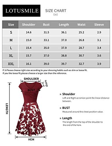 Lotusmile Elegant Dresses, Womens Casual Dress A Line Cap Sleeve V Neck (Black Red, Small)