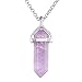 BRCbeads Gemstone Necklace, Amethyst Pendant Crystal Hexagonal Healping Point Reki Chakra Unisex Stainless Steel Chain 20''