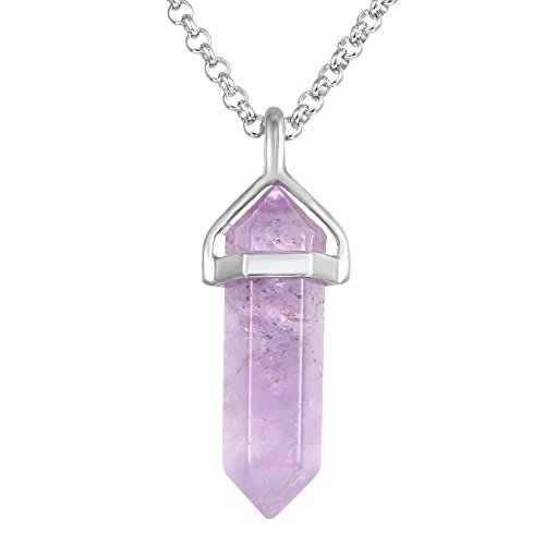 Gemstone necklace, brcbeads amethyst pendant crystal he…