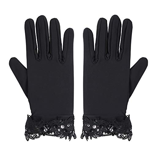 Xuhan Short Satin Gloves for Women Opera Gloves Wrist Length (8.7 inches-Black) - Thumbnail 3