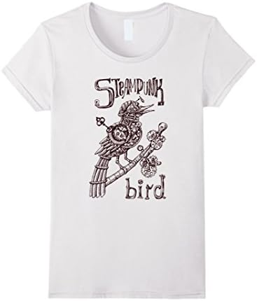 Womens Steampunk Bird T-Shirt Large White