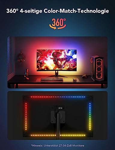 Govee Gaming Light for Monitor G1, TV LED Backlight for 27-34 Inch TV or PC, Smart RGBIC Wi-Fi TV Backlight, Double Light Beads with 123 Scene Modes App Control, Compatible with Alexa