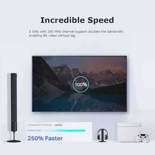 TP-Link Archer AX55 AX3000Mbps WiFi 6 Router, WiFi Router, Gigabit Ports, Internet Booster, WiFi Booster, Ultra-Low Latency, 160MHZ Bandwidth, EasyMesh, WPA3, Ideal for Gaming, Compatible with Alexa