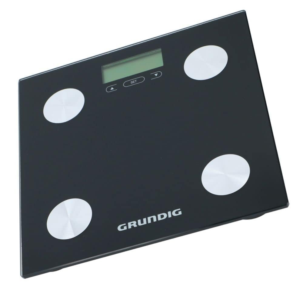 Grundig Digital Personal Scales with Body Analysis: Body Fat and Muscle Mass, Memory for 12 People, Max. 180 kg, Glass, Black