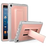 MoKo Case for All-New Amazon Fire HD 8 Tablet (7th Generation, 2017 Release Only) - Rugged Shockproof Vertical / Horizontal Stand Cover with Built-in Screen Protector for Fire HD 8, Rose Gold & GRAY