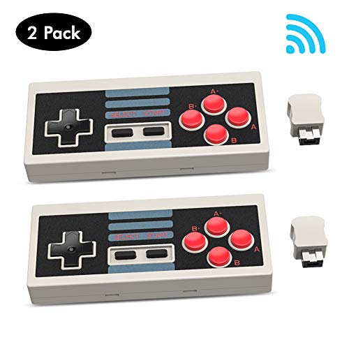 CrazyFire 2 Pack NES Wireless Controller Portable Gamepad NES Classic Edition Mini Controller for Nintendo,with 2.4G Wireless Receiver( Gray )