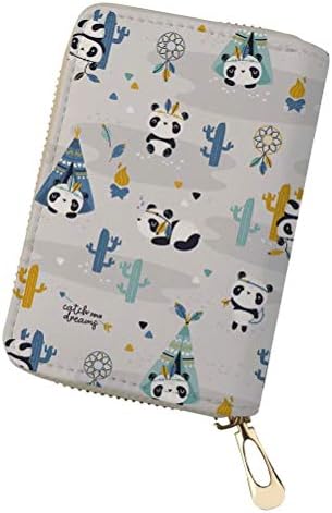 Credit Card Holder Womens Small Leather Wallet Kawaii Panda Pattern