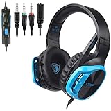 SADES R17 Gaming Headset for PS4 Controller,Xbox One,PC,Laptop,Mac,Tablet,Smartphone,Over Ear Noise-canceling Gaming Headphones with Mic for Nintendo Switch Games(Black&amp;Blue)