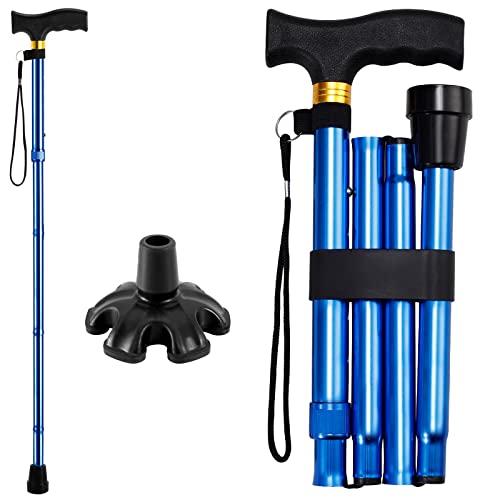 Walking Cane PANZHENG Cane for Man/Woman | Mobility & Daily Living Aids | 5-Level Height Adjustable Walking Stick | Comfortable Plastic T-Handle Portable Walking Stick Folding Cane | Blue