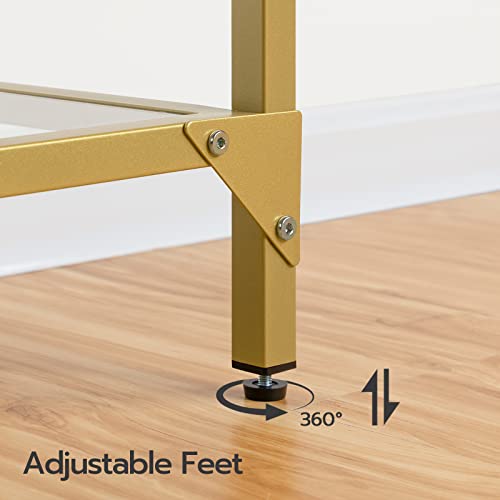 HOOBRO Gold Console Table for Living Room, 100 cm Narrow Long Sofa Table with Tempered Glass, 2 Tier Skinny Entryway Table with Open Shelves, Slim Hallway Table with Metal Frames, Gold EGD04XG01