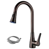 KES L6910-7 Solid Brass Single Lever High Arc Pull Down Kitchen Faucet with Retractable Pull Out Wand, Swivel Spout, Oil Rubbed Bronze
