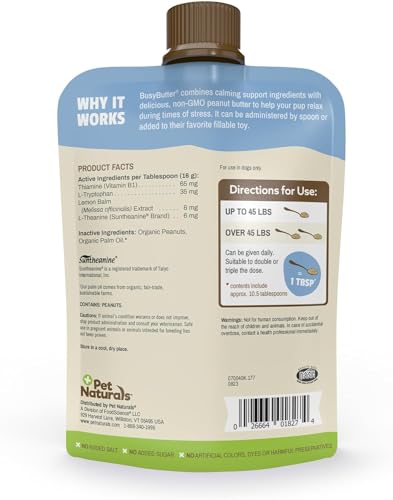 PET NATURALS BUSYBUTTER EASY SQUEEZE CALMING PEANUT BUTTER FOR DOGS 6OZ POUCH