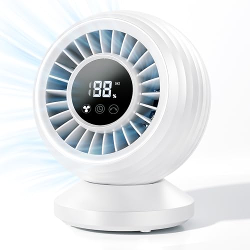 Orvyna Quiet Table Fan 22dB, Turbo Fan with 3D Air Circulation, 12000mAh Rechargeable, 120° Oscillation, 8 Speed, Desk Fan for Office, Bedroom, White