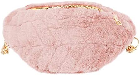 Tuankay Women Faux Fur Fanny Pack Chest Waist Bag Shoulder Crossbody Bags (Pink)