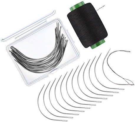 LuLyL 20 Pieces Wig C Curved Needles with 328 Yard Thread for Wig Making