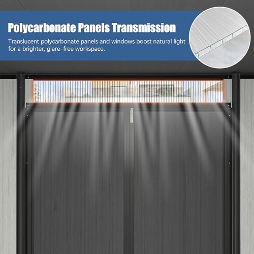 Domi 6x8FT Outdoor Resin Storage Shed with Transparent Windows & Louvered Vents, Plastic Tool Shed with Double Lockable Doors & Sloping Roof, Outside Garden Shed for Backyard, Patio, Lawn, Grey