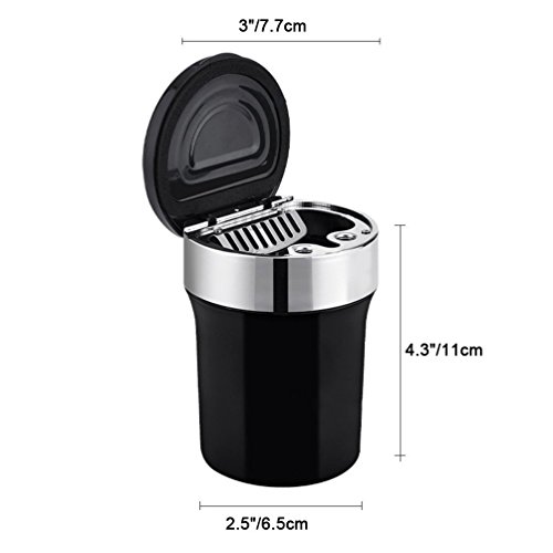 Follicomfy Smokeless Car Ashtray Cup Holder with Compass and LED Light,Black & Silver - Thumbnail 4