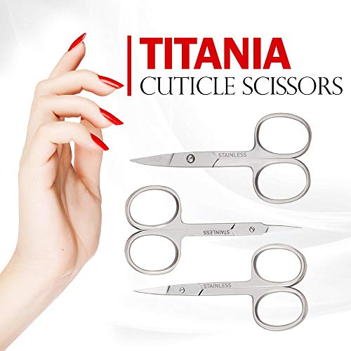 Titania Germany Stainless Steel Cuticle Nail Scissors - Surgical Grade Steel Sharp Curve Scissors - Easy Use Precision Cut for Finger & Toe Care Use