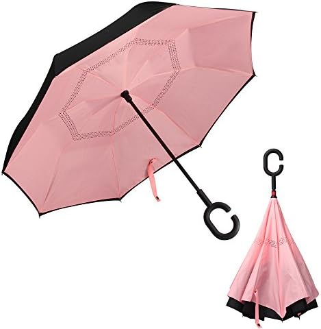 Double Layer Inverted Umbrella Cars Reverse Umbrella, Windproof UV Protection Big Straight Hands Free Umbrella Inside Out Compact Travel Umbrella for Car Rain Outdoor With C-Shaped Loop Handle