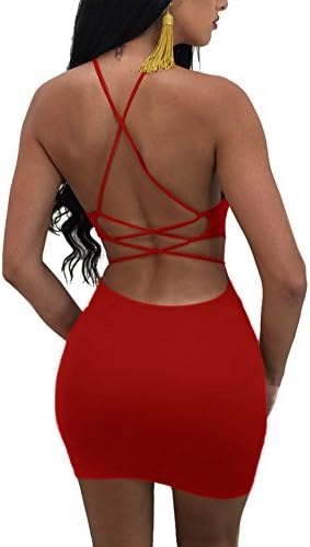 Women's Sexy Bodycon Backless Lace up Mini Club Party Outfits Night Dress