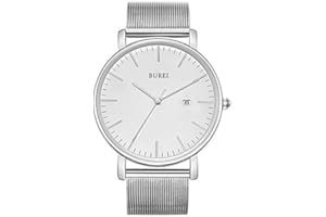 BUREI Men's Fashion Minimalist Wrist Watch Waterproof Watches Simple Ultra Thin Watches Analog Quartz Date with Stainless Steel Mesh Band