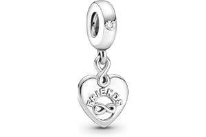 Pandora Moments Women's Sterling Silver Forever Friends Heart Cubic Zirconia Dangle Charm for Bracelet